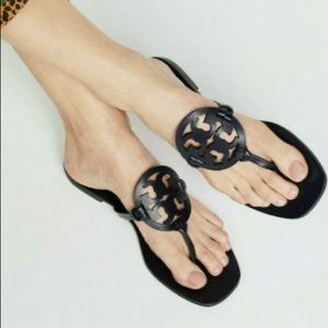 Tory Burch Miller Square Toe Navy Sandals Size 10